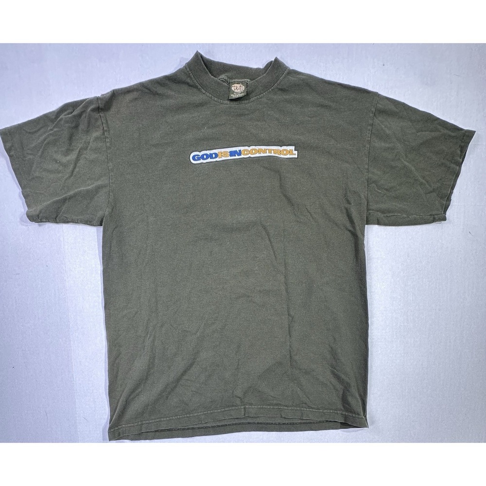 Vintage 90s Truth Christian T-Shirt God Is In Control Graphic Tee Made USA L